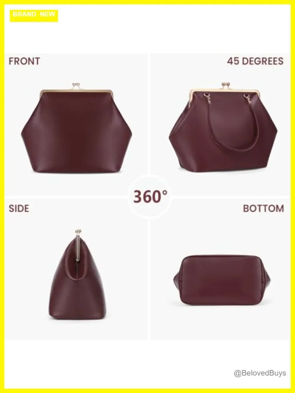 Large PU Leather Kiss Lock Tote Shoulder Bag Top Handle Clutch